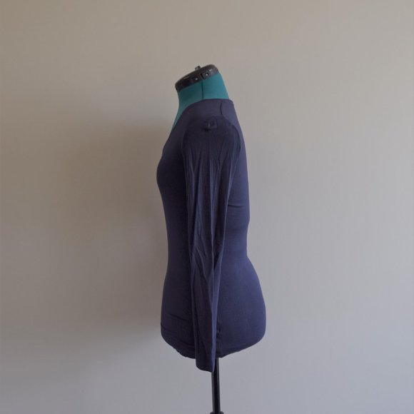 Long Sleeve Tight Bodycon Navy Blue Shirt Top - Picture 5 of 6